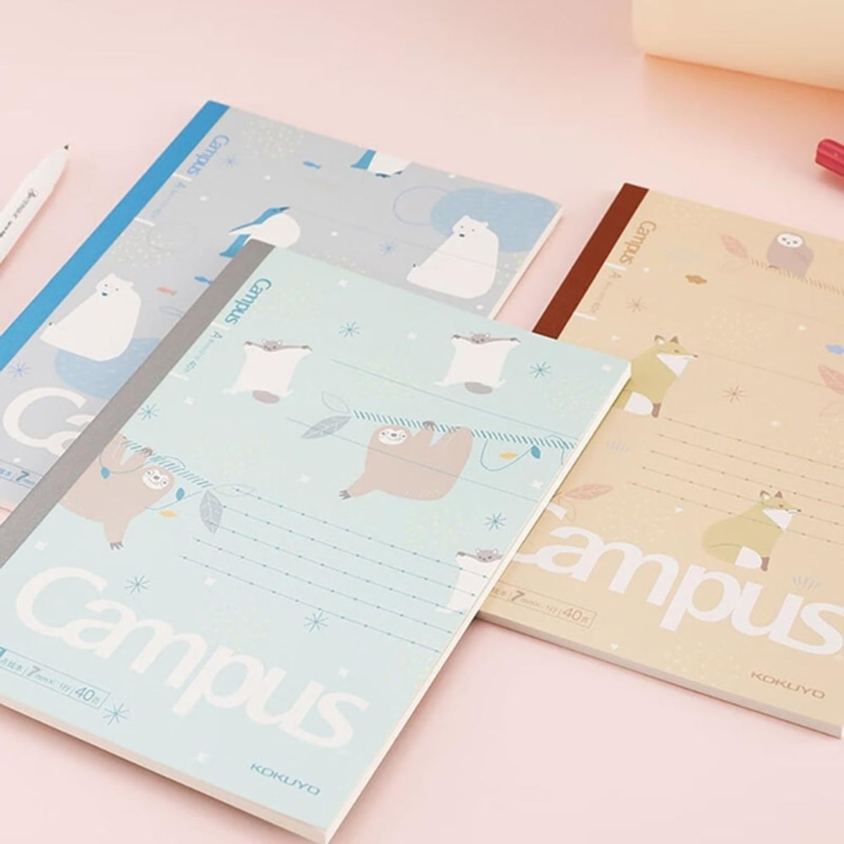 KOKUYO Composition Notebooks, 3 Pack Campus B5 Comp Book with Dotted A 7mm Rule, 40 Sheets, School Lined Notebook in Blue Green Yellow, Cute Journal for Women Girls Work Study Note Taking Japan Import