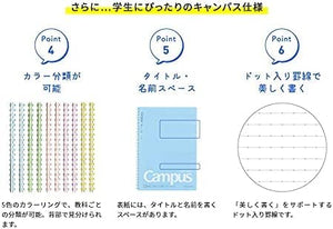KOKUYO Spiral Lined Notebook, 8.3'' x 5.8'' Pastel Journal A5 Campus Soft Ring Notebooks with Dot 6 mm Ruled, 50 Sheets, Purple 1 Subject Notebook, Note Taking for School. Japan Import (SU-S131BT-V)