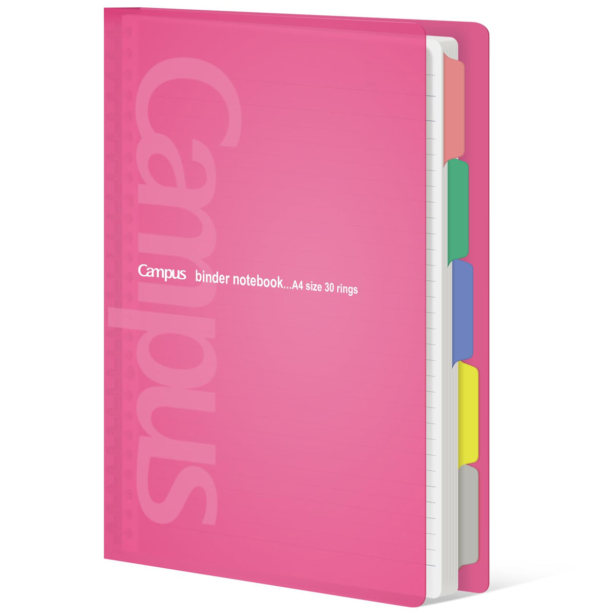 KOKUYO 5 Subject Spiral Notebook, Campus A4 Refillable Journal with 5 Tab Dividers, Up to 65 Sheet Capacity, 50 Sheets in 7mm Dotted Ruled Loose Leaf Paper, Pink, Japan Import