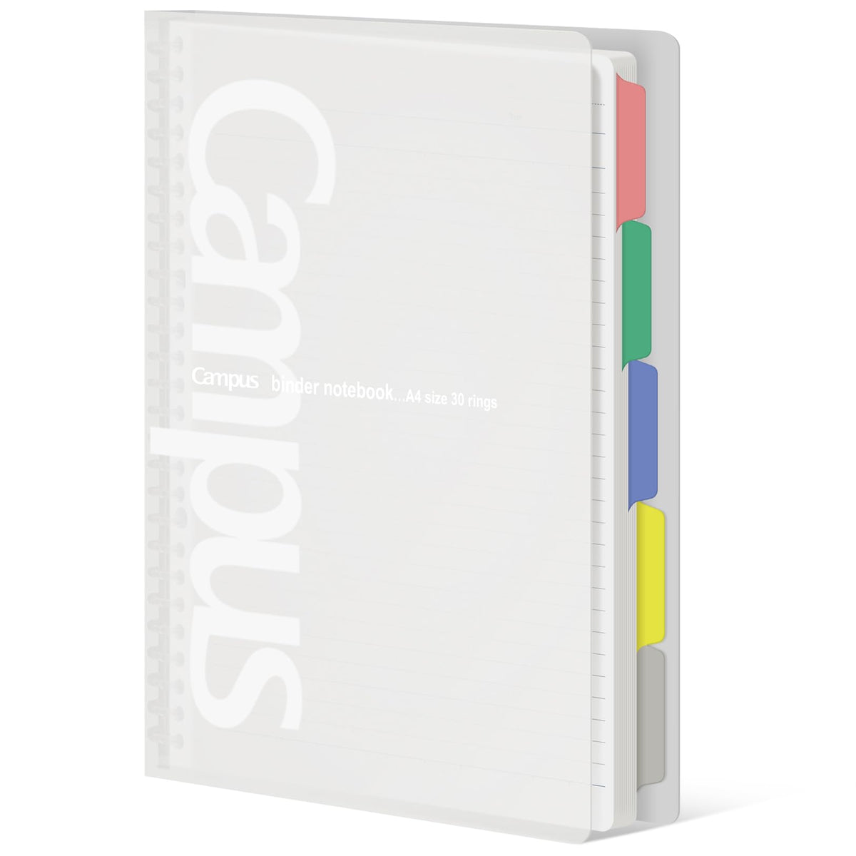 KOKUYO 5 Subject Spiral Notebook, Campus A4 Refillable Journal with 5 Tab Dividers, Up to 65 Sheet Capacity, 50 Sheets in 7mm Dotted Ruled Loose Leaf Paper, Clear, Japan Import