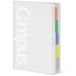 KOKUYO 5 Subject Spiral Notebook, Campus A4 Refillable Journal with 5 Tab Dividers, Up to 65 Sheet Capacity, 50 Sheets in 7mm Dotted Ruled Loose Leaf Paper, Clear, Japan Import