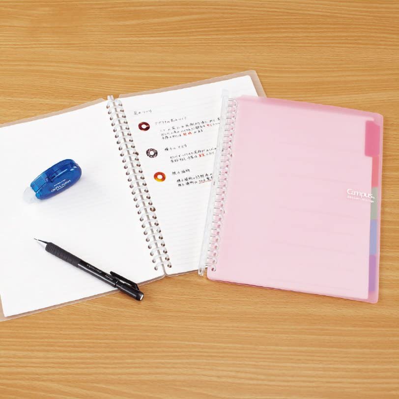 Kokuyo Campus Smart Ring Binder, A5 Clear Refillable Binder Notebook 20 Holes with 10 Extra Loose-Leaf Paper, Up to 25 Filler Papers for Work & Study, Japan Import (RU-SP130T)