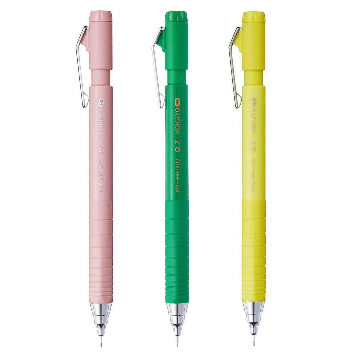 KOKUYO Me 3 Pcs Mechanical Pencils Set with Eraser, 0.7 mm Sharp Pencil, Rose & Lime & Piman, Back to School, Teacher Supplies, Sketching, Drafting, Japan Import (KME-MPP402)