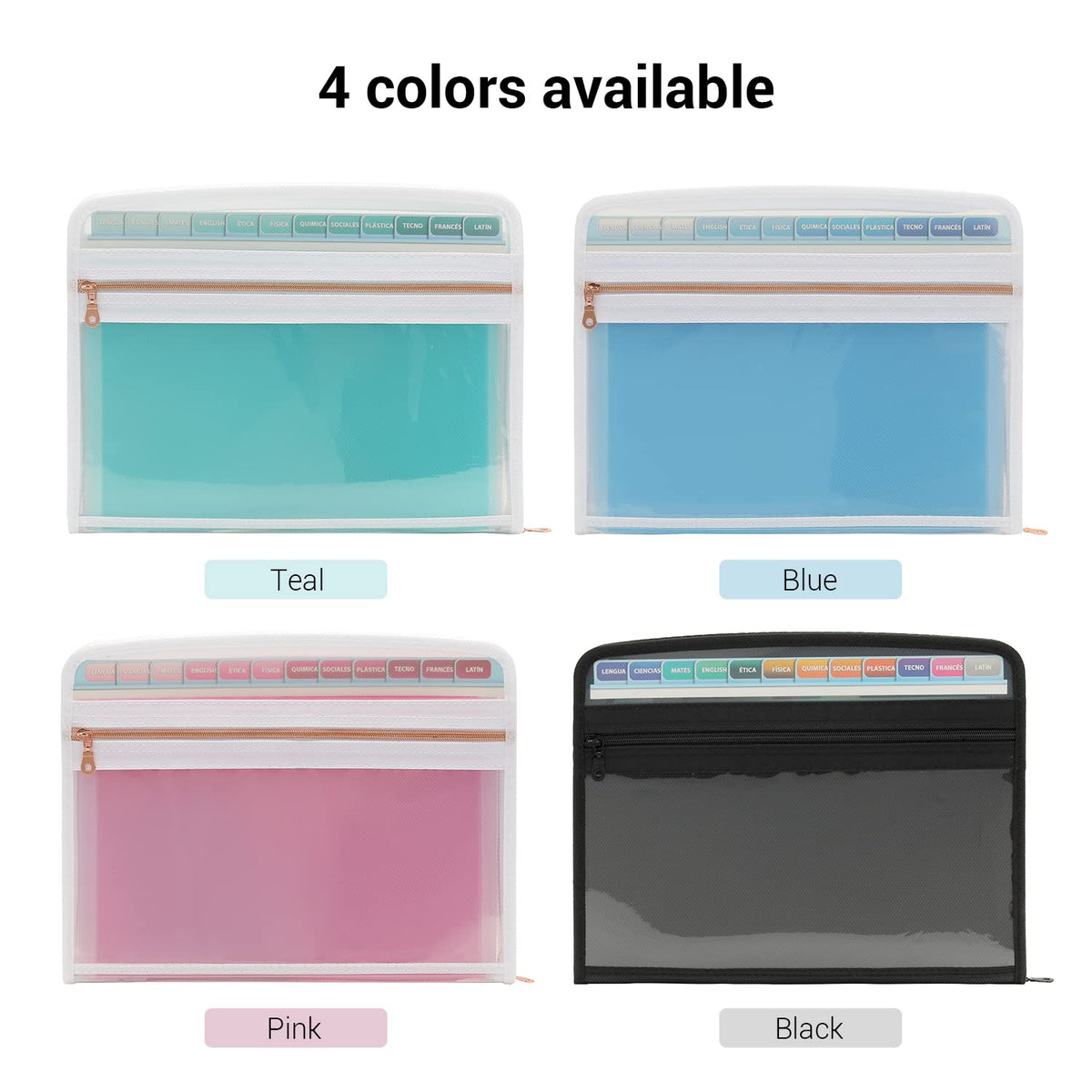 Mukawa 13 Pocket Zippered Expanding File Folder, Accordion File Organizer for Documents Letter Size A4 Papers (Pink)