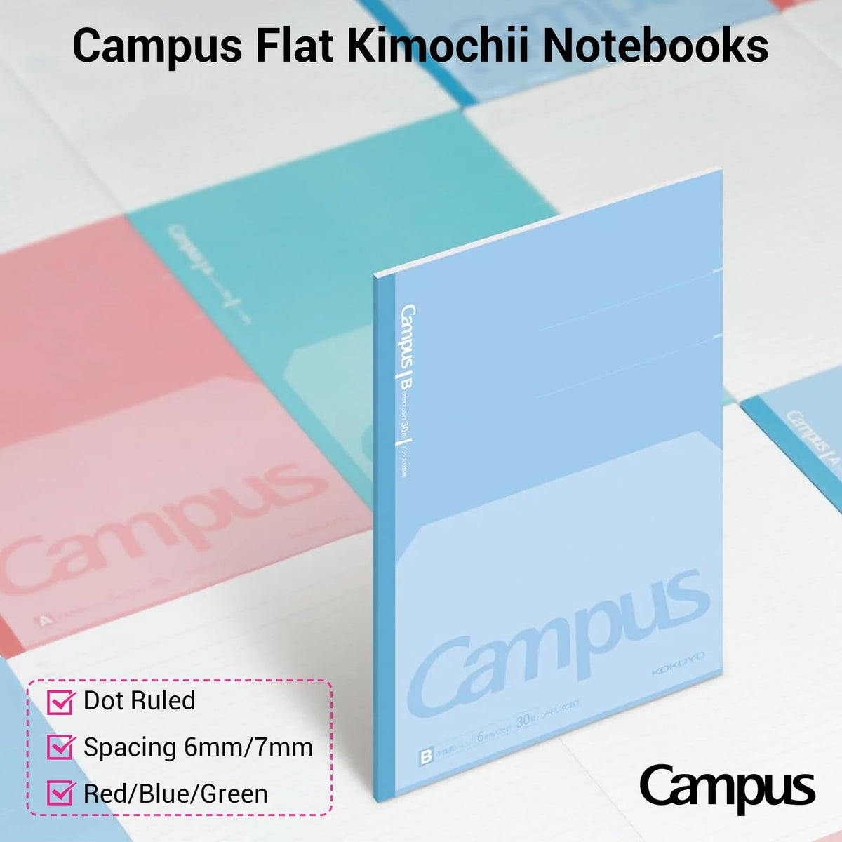KOKUYO Composition Notebooks, 7" x 10" Kimochii Dot Lined Notebook, 30 Sheets College Ruled, 3 Pack B5 Notebook for School, School Supplies Comp Book for Note Taking, Green Pink Blue, Japan Import