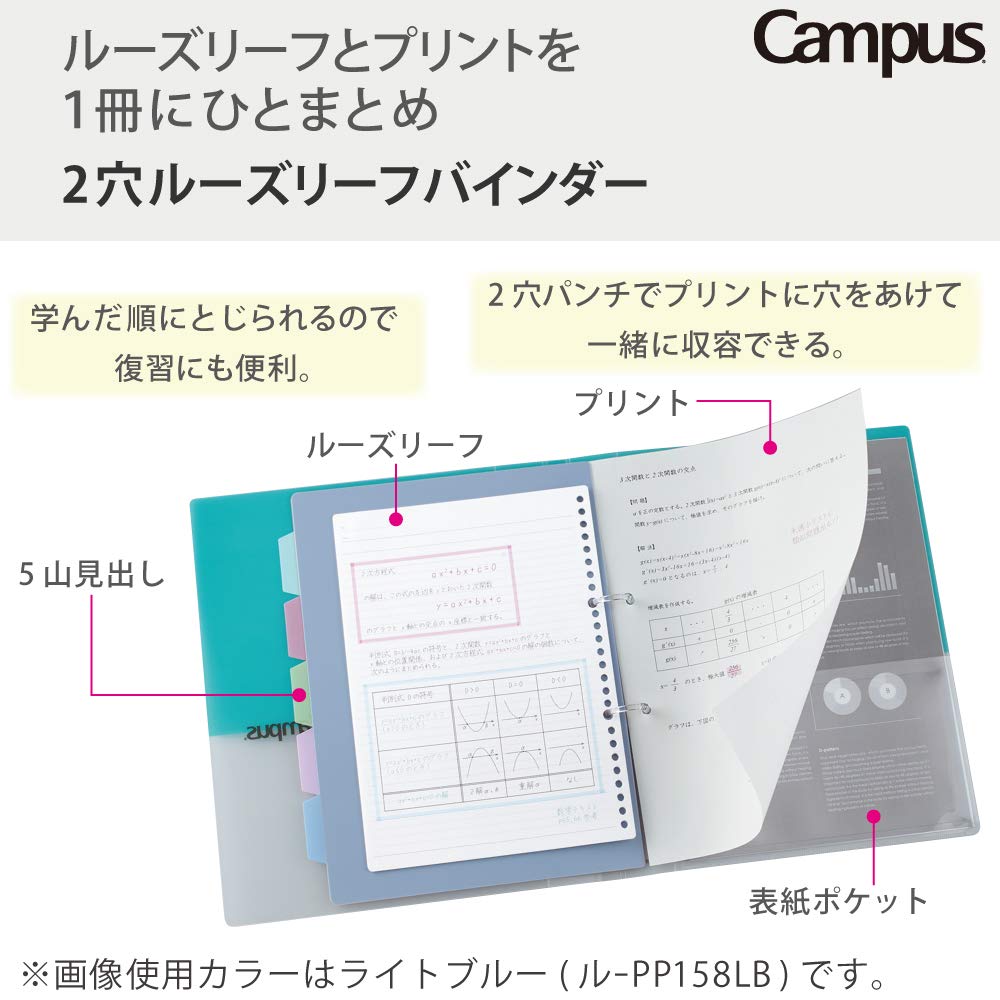 Kokuyo Campus 2-Ring Loose Leaf Binder, A4, 2 Holes, Up to 100 Sheets, Light Blue, Japan Import (RU-PP158LB)