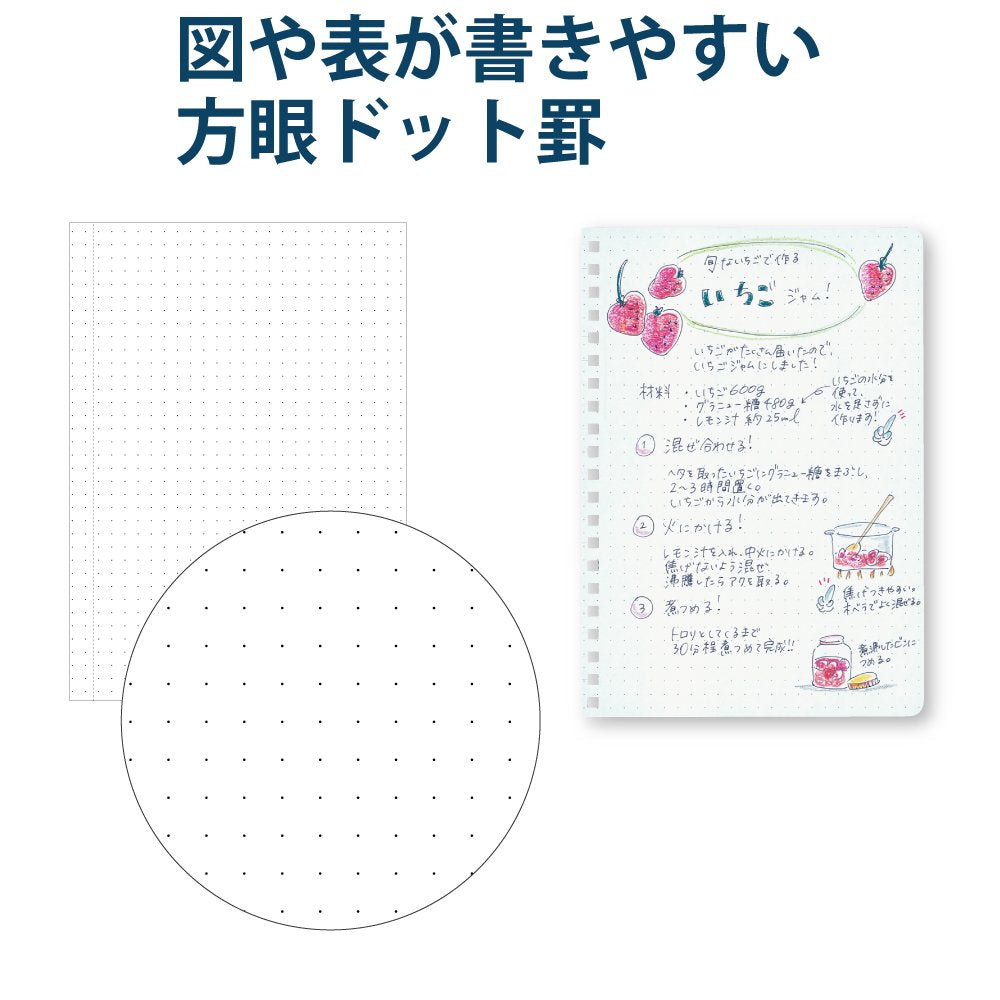 Kokuyo Spiral Dotted Notebook, 5.8'' x 4.1'' Business Journal A6 Soft Ring Notebooks with 5mm Dot Grid, 80 Perforated Sheets, Clear 1 Subject Notebook, Note Taking for Work. Japan Import(SU-SV558WT-T)