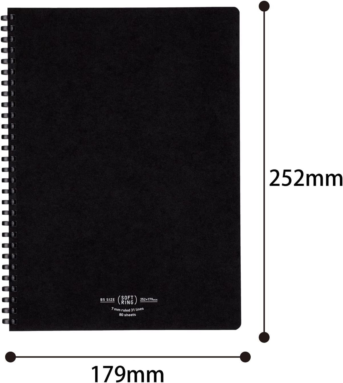 Kokuyo D Shaped Soft Ring Notebook, 7mm Rule, 31 Lines, 80 Sheets, B5, Natural Style, Set of Black, Beige, Navy, Japan Import (SU-SV608A)