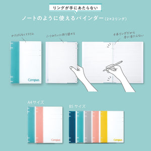 Kokuyo Campus 2x2 Spiral Binder Notebook Set, B5 Refillable Notebook + 120 Refill Papers with 5mm Grid Ruled, 40 Sheet Capacity, 26 Rings, Navy, Perfect for Work, Study & Journal, Japan Import