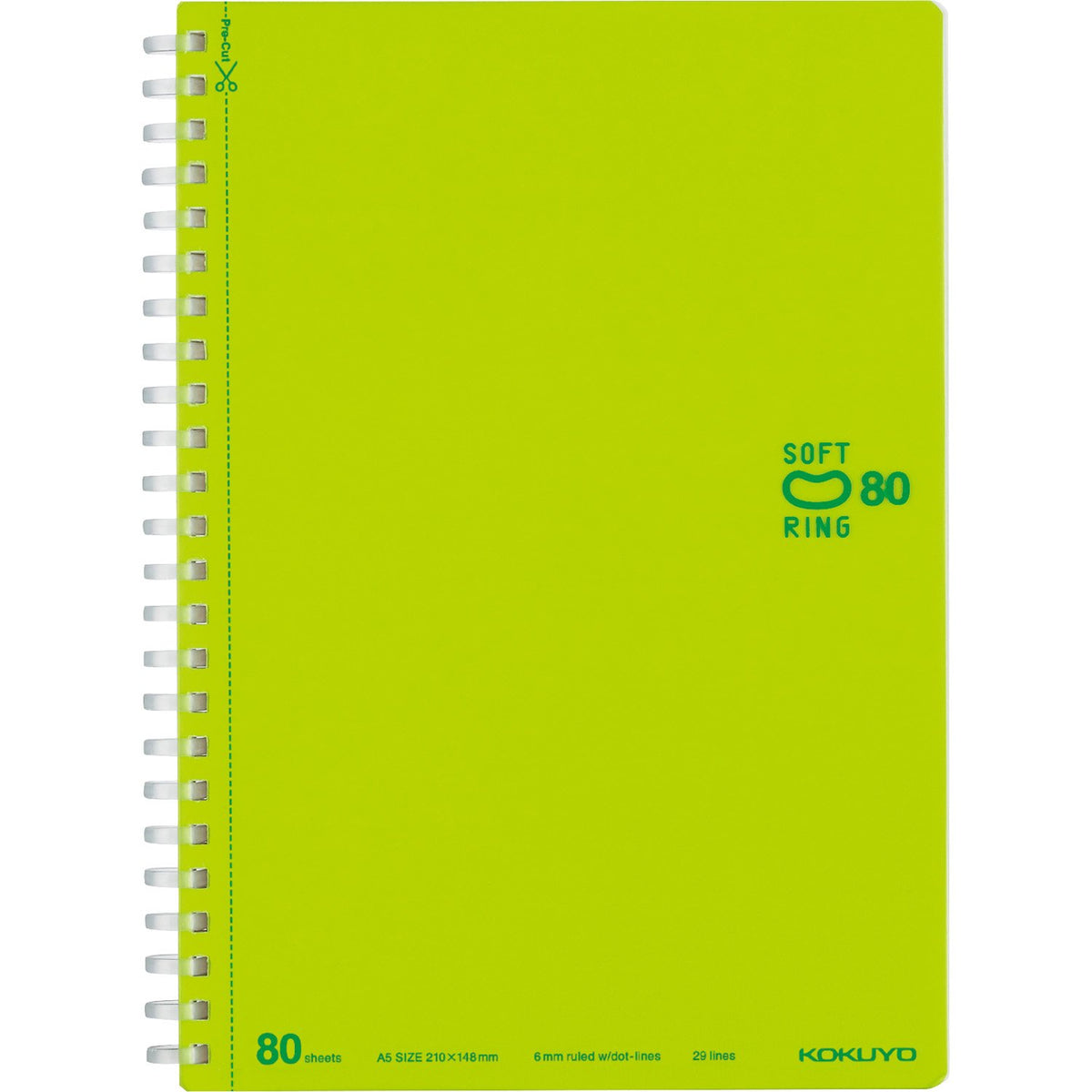 KOKUYO Spiral Lined Notebook, 8.3'' x 5.8'' Pastel Journal A5 Soft Ring Notebooks with Dot 6 mm Ruled, 80 Sheets, Light Green 1 Subject Notebook, Note Taking for School. Japan Import (SU-SV338BT-LG)