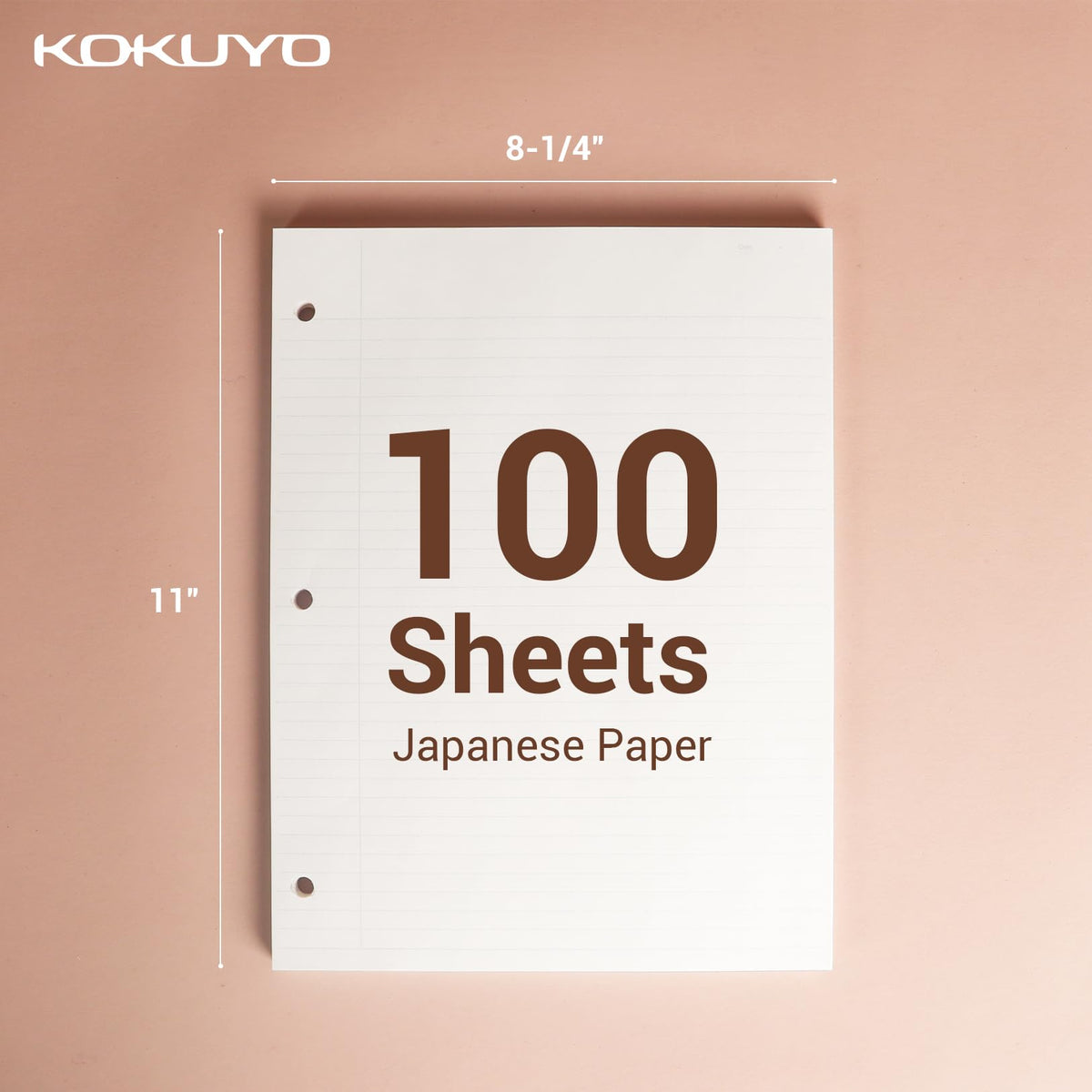 Kokuyo Campus Loose Leaf Paper for 3 Ring Binders, 8-1/4"x11”, College Ruled Notebook Paper, 100 Sheets, 70 GSM Japanese Smooth Paper Prevents Ink Bleeding, School Suppliers.Japan Import(WSG-NO-887G1)