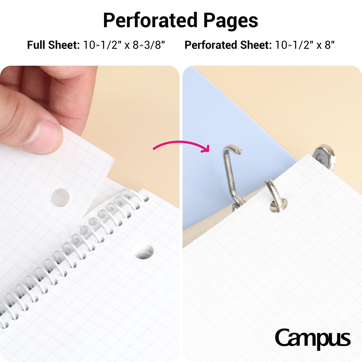 KOKUYO Spiral Notebook with 5x5 Graph Paper, 3 Pack Campus 10-1/2" x 8" Subject Notebooks, 80 Sheets, Light Pink Blue Off-White 3 Holes School Spiral Journal for Study Planner Drawing (WSG-SU-400G4×3) (Paper)