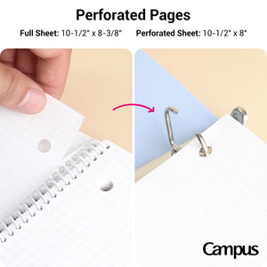 KOKUYO Spiral Notebook with 5x5 Graph Paper, 3 Pack Campus 10-1/2" x 8" Subject Notebooks, 80 Sheets, Light Pink Blue Off-White 3 Holes School Spiral Journal for Study Planner Drawing (WSG-SU-400G4×3) (Paper)