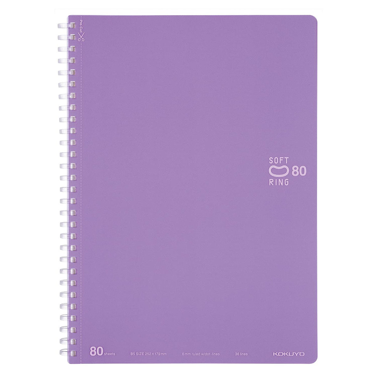 KOKUYO Spiral Lined Notebook, 10'' x 7'' Pastel Journal B5 Soft Ring Notebooks with Dot 6 mm Ruled, 80 Sheets, Purple 1 Subject Notebook, Note Taking for School. Japan Import (SU-SV308BT-V)