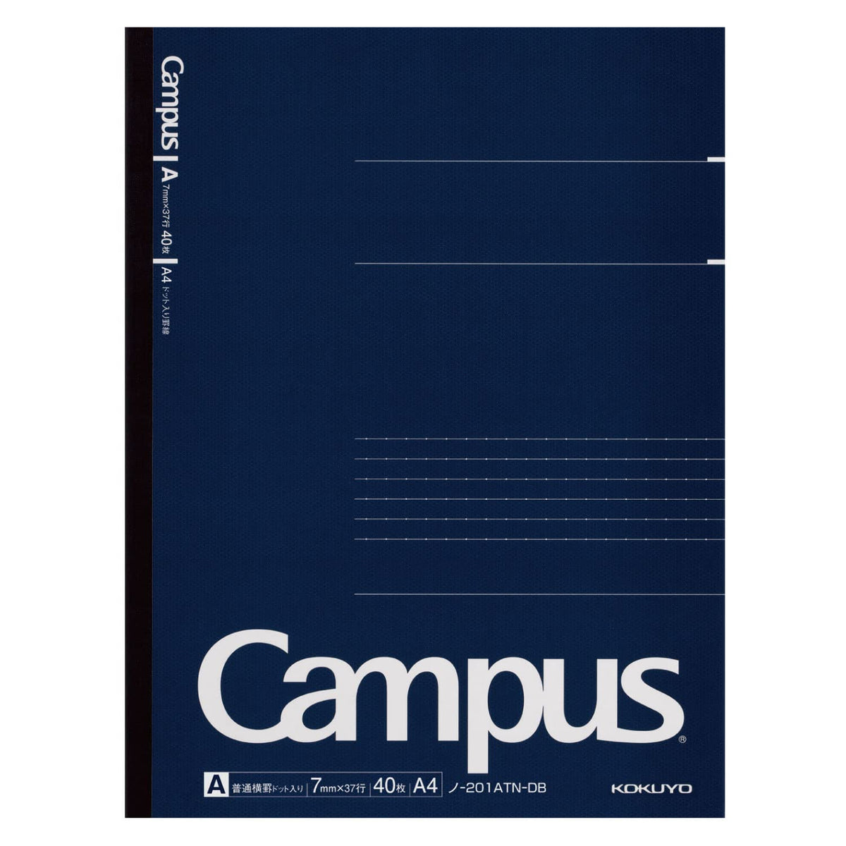 KOKUYO Campus Notebook, Business Type, Dot A 7mm Ruled, A4, 40 Sheets, 37 Lines, Navy Cover, Japan Import (NO-201AT-DB)