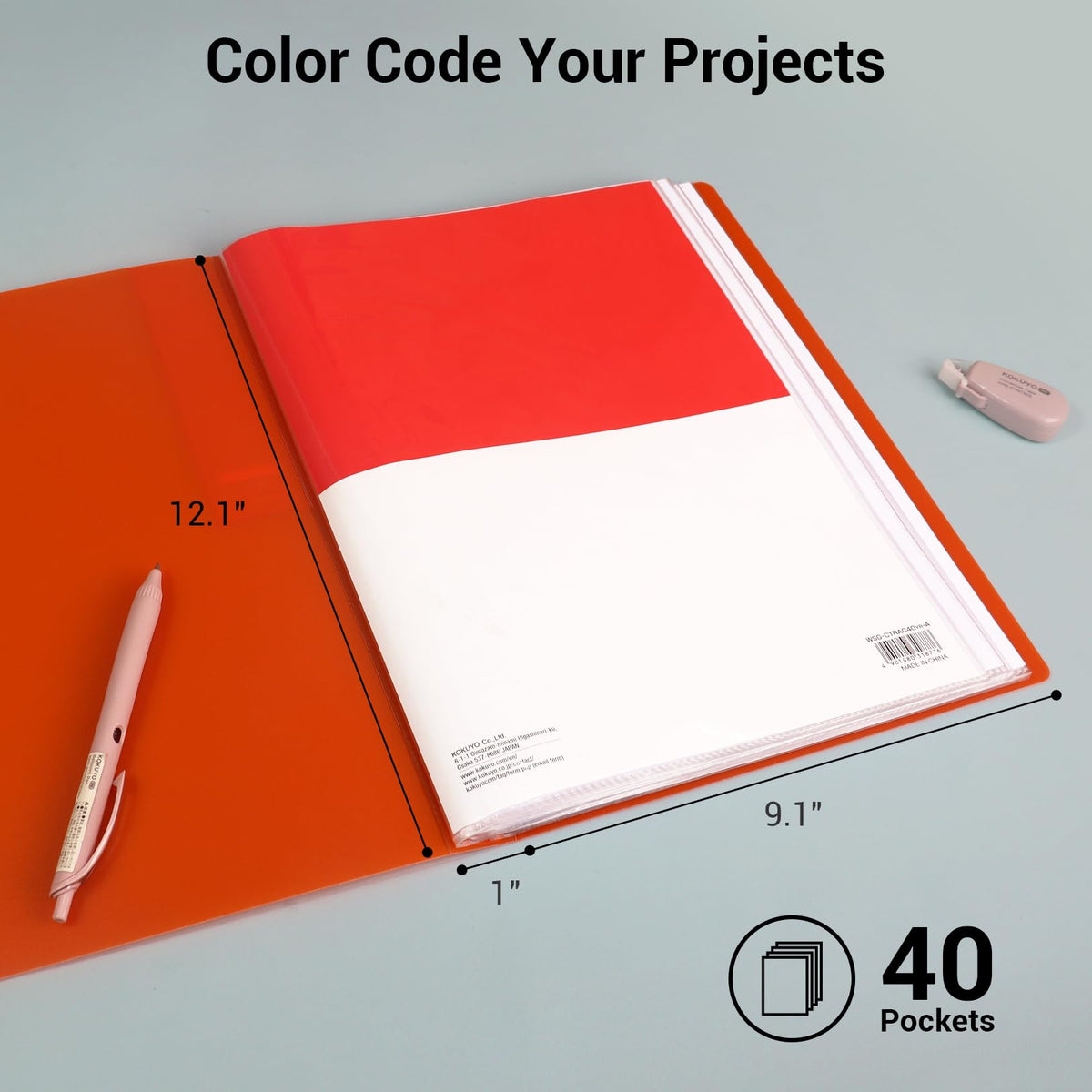 Kokuyo 40-Pocket Binder with Plastic Sleeves (Clear), A4 Art Portfolio Folder with Clear Sheet Protectors. 80 Pages of Presentation Display Book. Japan Import (CTRA-C40T)