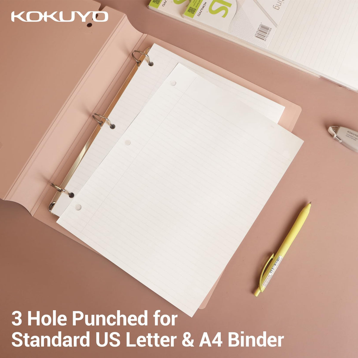 Kokuyo Campus Loose Leaf Paper for 3 Ring Binders, 8-1/4"x11”, College Ruled Notebook Paper, 100 Sheets, 70 GSM Japanese Smooth Paper Prevents Ink Bleeding, School Suppliers.Japan Import(WSG-NO-887G1)