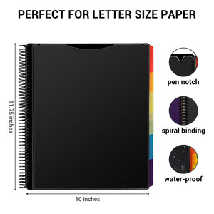 Mukawa 24 Pocket Poly Project Organizer, Letters Size Spiral Bound Project Folder with Inner Zipper Pouch, Customizable Front Cover, 12 Dividers with Erasable Tabs, Letter-Sized, 1 Pack