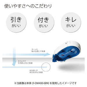 KOKUYO Glue Tape for Scrapbooking, 52.5 Ft x 0.33 in Double Sided Tape Roller for Crafts, Blue Dot Pattern Tape Runner, Adhesive Scrapbook Supplies. Japan Import (TA-DM400-08)