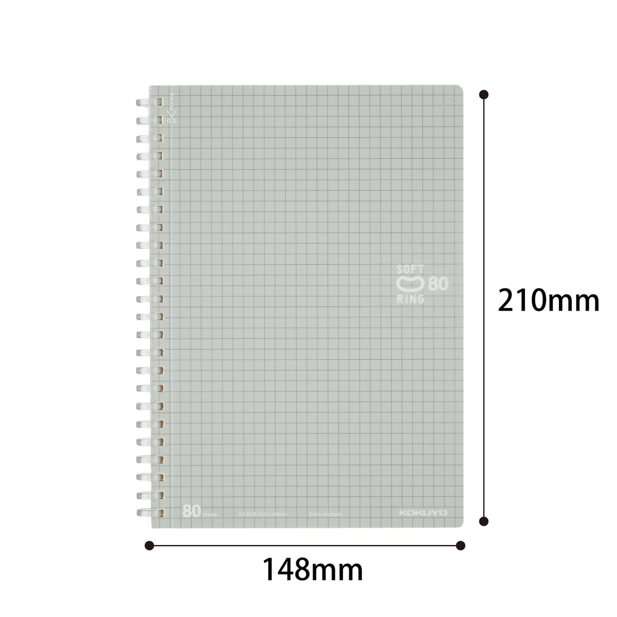Kokuyo Spiral Graph Notebook, 8.3'' x 5.8'' Business Journal A5 Soft Ring Notebooks with 5mm Grid Ruled, 80 Perforated Sheets, Sliver 1 Subject Notebook, Note Take for Work. Japan Import(SU-SV338S5-C)