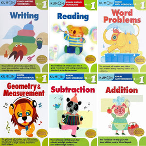 Kumon Grade 1 Complete Set (6 Workbooks) - Addition, Subtraction, Geometry&Measurement, Word Problems, Reading, Writing