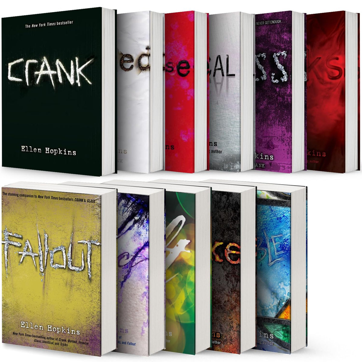 Crank Series Complete 11 Book Set Ellen Hopkins (Burned, Impulse,Glass,Identical, Tricks, Fallout,Perfect,Smoke,Tilt, ,Crank,Rumble)