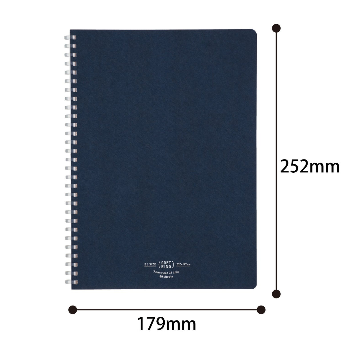 KOKUYO Spiral Lined Notebook, 10'' x 7'' Business Journal B5 Soft Ring Notebooks with 7 mm Ruled, 80 Perforated Sheets, Navy 1 Subject Notebook, Note Taking for Work. Japan Import (SU-SV608A-DB)