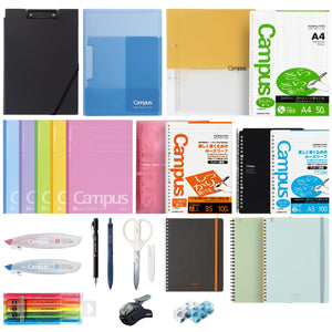 KOKUYO Back to School Supply Set Pack of 20. School Supply Kit Back to School Study Essentials Stationery Set Gift. Notebooks Binders Refill Paper Ballpoint pen Pencil Glue Stick Scissor and Stapler