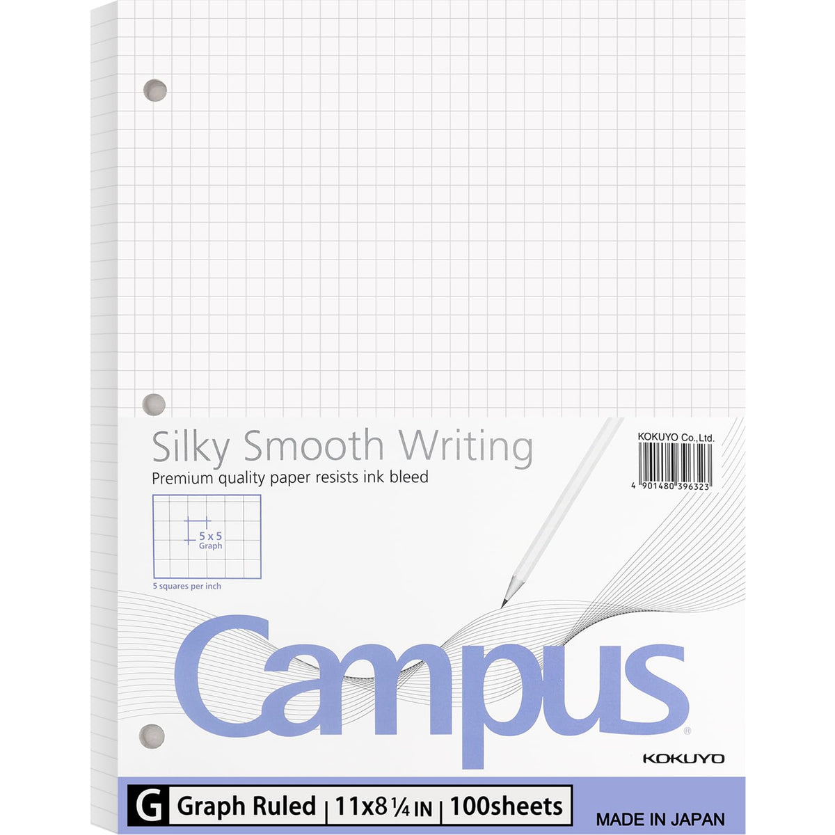 KOKUYO 5x5 Graph Paper, Loose Leaf Paper 8.25"x11", 100 Sheets, Smooth Writing Surface, Bleed Resistant Filler Paper for Math, Engineering, Art Projects. Japan Import (WSG-NO-887G2)