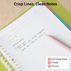 KOKUYO 5 Subject Spiral Notebook, Campus A4 Refillable Journal with 5 Tab Dividers, Up to 65 Sheet Capacity, 50 Sheets in 7mm Dotted Ruled Loose Leaf Paper, Pink, Japan Import