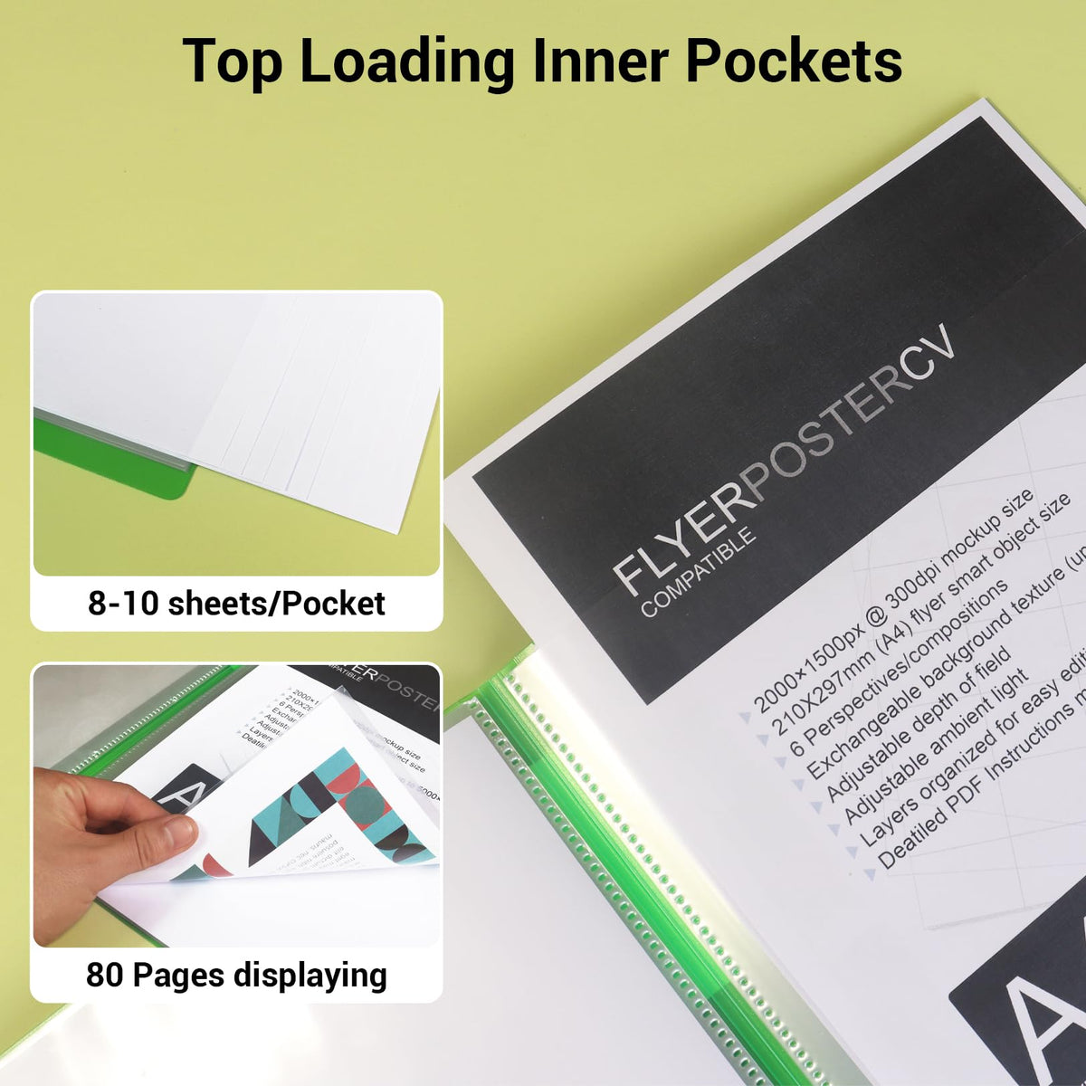 Kokuyo 40-Pocket Binder with Plastic Sleeves 8.5"x11" (Light Green), A4 and US Letter Expandable Art Portfolio Folder with Clear Sheet Protectors. 80 Pages of Presentation Display Book. (RA-N40LG)