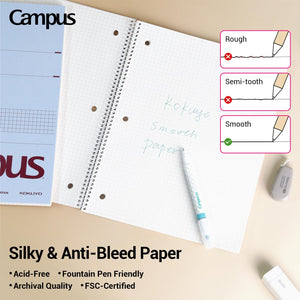 KOKUYO Spiral Notebook with 5x5 Graph Paper, 3 Pack Campus 10-1/2" x 8" Subject Notebooks, 80 Sheets, Light Pink Blue Off-White 3 Holes School Spiral Journal for Study Planner Drawing (WSG-SU-400G4×3) (Paper)