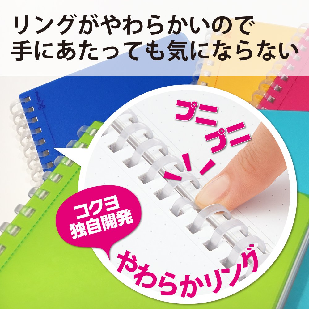 KOKUYO Spiral Dotted Notebook, 7.2'' x 5'' Business Journal B6 Soft Ring Notebooks with 5mm Dot Grid, 80 Perforated Sheets, Clear 1 Subject Notebook, Note Taking for Work. Japan Import (SU-SV548WT-T)