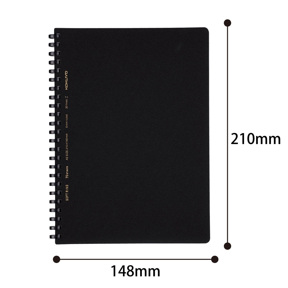 KOKUYO Spiral Lined Notebook, 8.3'' x 5.8'' Business Journal A5 Soft Ring Notebooks with A 6mm Ruled, 70 Perforated Sheets, Black 1 Subject Notebook, Note Taking for Work. Japan Import (SU-SV437B-D)