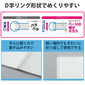 KOKUYO Spiral Lined Notebook, 8.3'' x 5.8'' Business Journal A5 Soft Ring Notebooks with 7 mm Ruled, 80 Perforated Sheets, Black 1 Subject Notebook, Note Taking for Work. Japan Import (SU-SV638A-D)