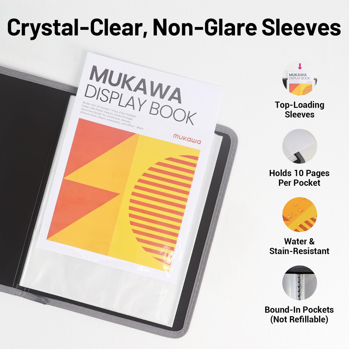 MUKAWA 30-Pocket Display Book, 8.5×11 Letter Size Portfolio Folder with Clear Sleeves, Presentation/Certificate Binder & Document Organizer for School, Office & Home, 2 Pack