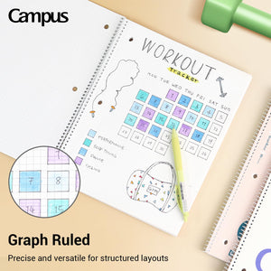 KOKUYO Spiral Notebook with 5x5 Graph Paper, 3 Pack Campus 10-1/2" x 8" Subject Notebooks, 80 Sheets, Light Pink Blue Off-White 3 Holes School Spiral Journal for Study Planner Drawing (WSG-SU-400G4×3) (Paper)