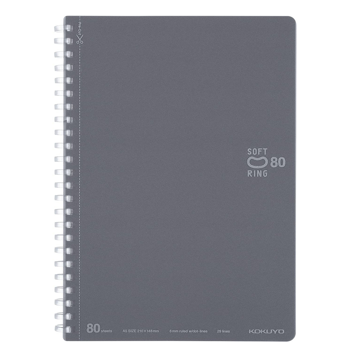 KOKUYO Spiral Lined Notebook, 8.3'' x 5.8'' Business Journal A5 Soft Ring Notebooks with Dot 6 mm Ruled, 80 Sheets, Dark Gray 1 Subject Notebook, Note Taking for Work. Japan Import (SU-SV338BT-DM)