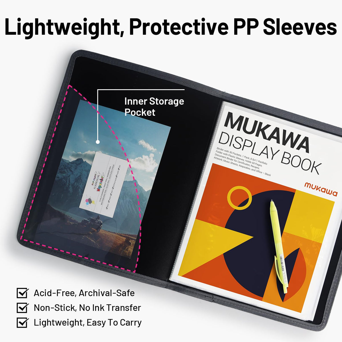 MUKAWA 30-Pocket Display Book, 8.5×11 Letter Size Portfolio Folder with Clear Sleeves, Presentation/Certificate Binder & Document Organizer for School, Office & Home, 2 Pack