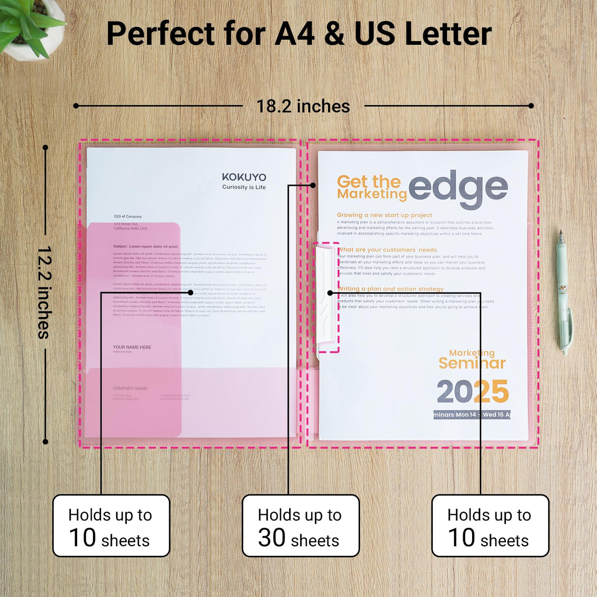 Kokuyo Portfolio Folder with Pockets Folder for Paper Organization, Heavy Duty Pocket Fits US Letter & A4，Dual-Purpose Clip & Pocket Design (FU-CE755M)