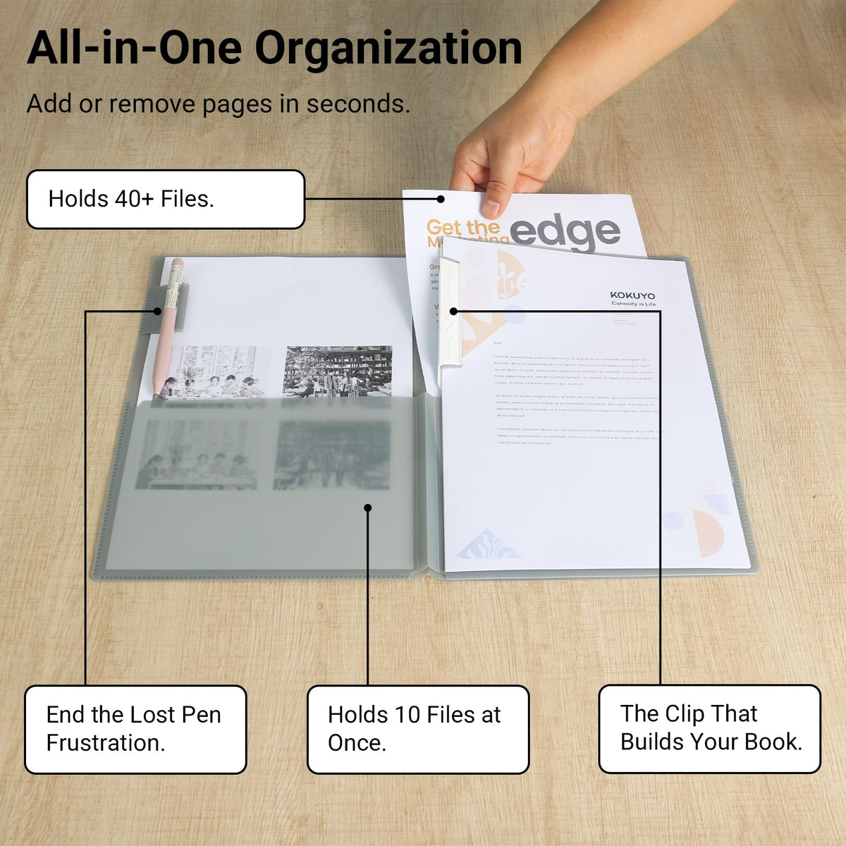 Kokuyo Portfolio Folder with Pockets Folder for Paper Organization,Heavy Duty Pocket Folder Fits US Letter & A4，Flip & Write Surface,Dual-Purpose Clip & Pocket Design(FU-CEH755B)