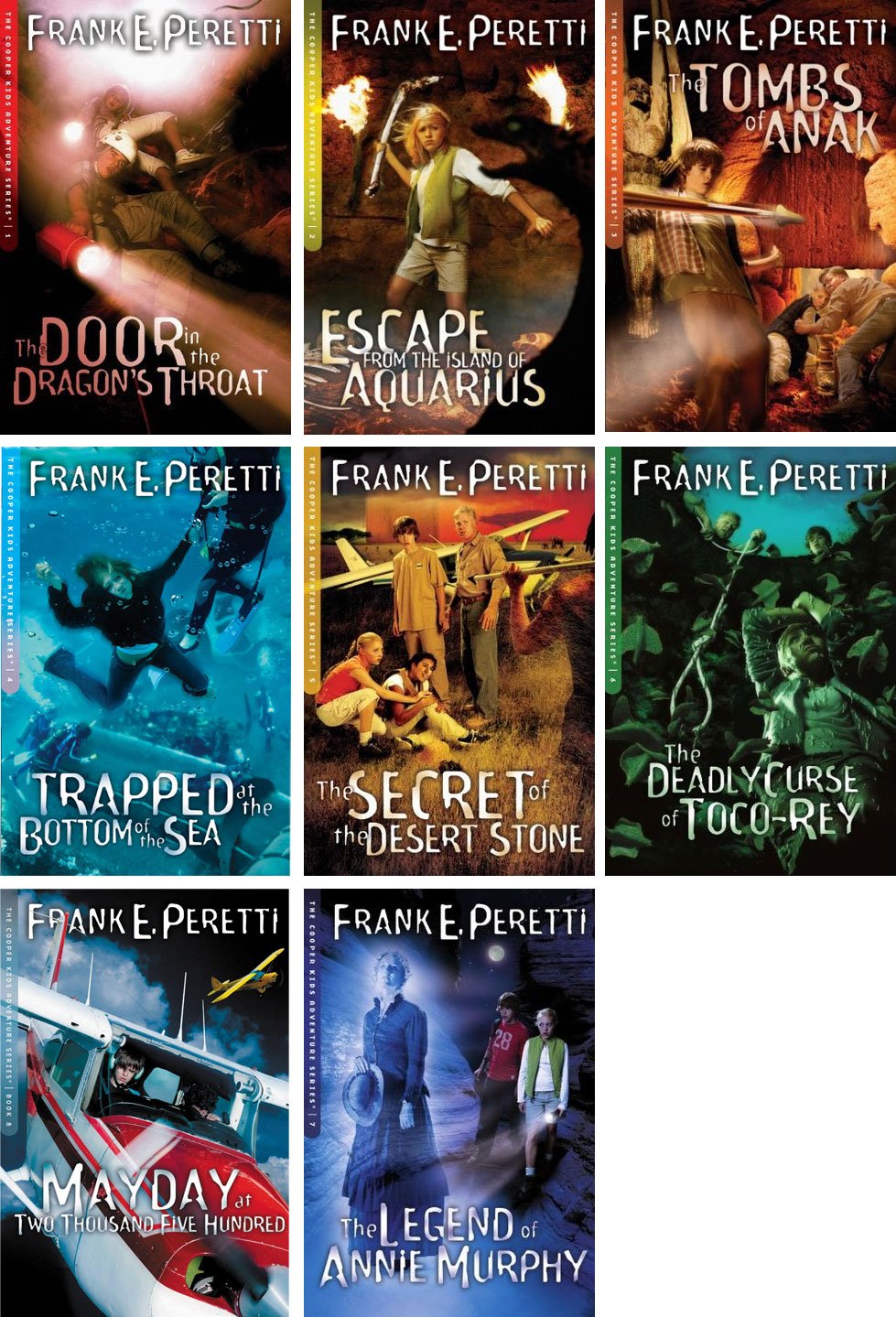 Cooper Kids Adventures Series Set of 8 Volumes Include Door in the Dragon's Throat, Escape From the Island of Aquarius, Tombs of Anak, Trapped At the Bottom of the Sea, Secret of Desert Stone, Deadly Curse of Toco-rey, and more
