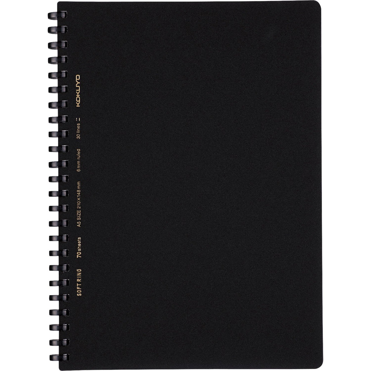 KOKUYO Spiral Lined Notebook, 8.3'' x 5.8'' Business Journal A5 Soft Ring Notebooks with A 6mm Ruled, 70 Perforated Sheets, Black 1 Subject Notebook, Note Taking for Work. Japan Import (SU-SV437B-D)