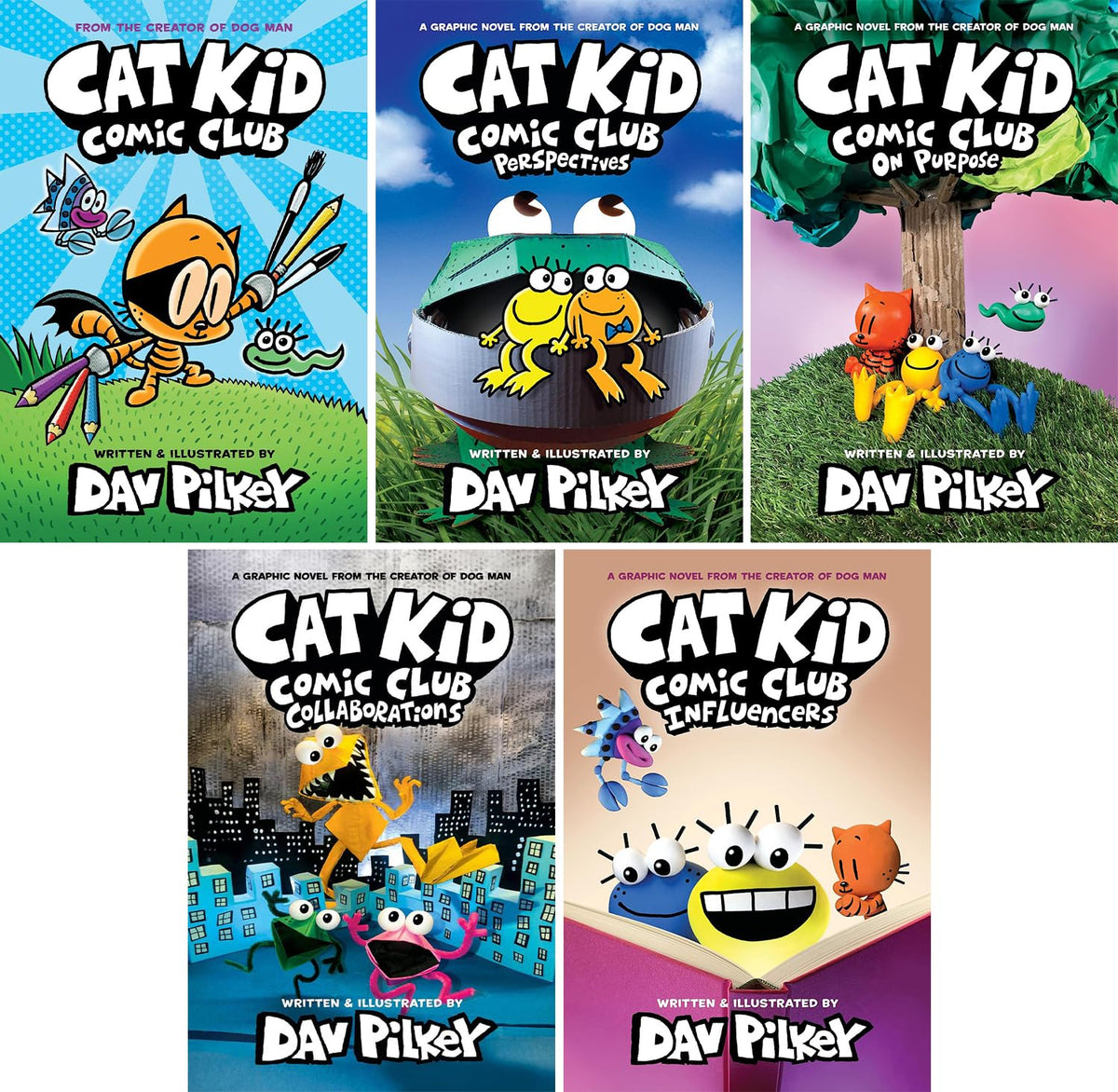 Cat Kid Comic Club Series Set of 5 Books - Perspectives, On Purpose, Collaborations, Influencers
