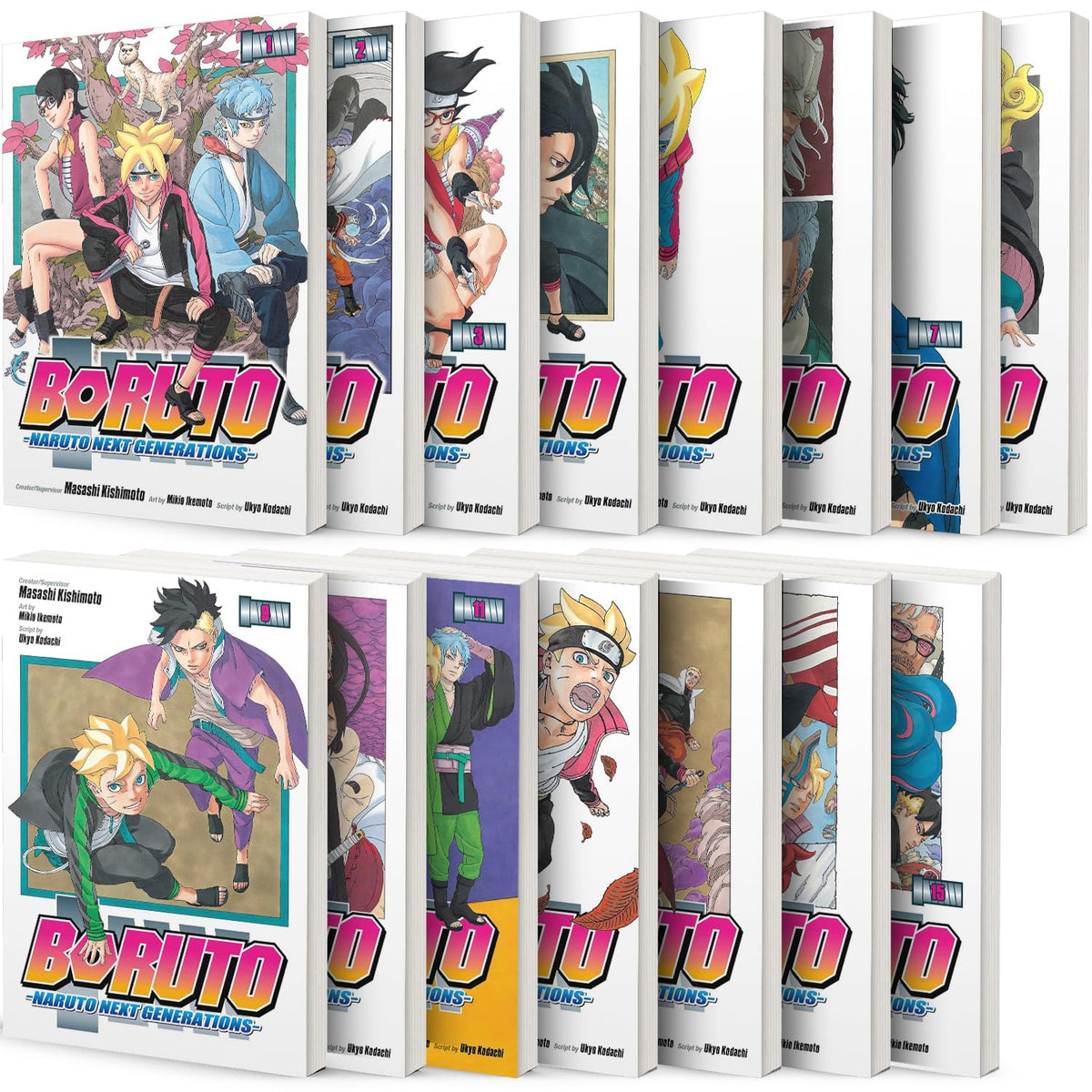 Boruto: Naruto Next Generations Series, Set of 15 Books (Vol. 1 - Vol. 15) by Ukyo Kodachi