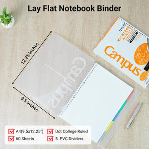 KOKUYO 5 Subject Spiral Notebook, Campus A4 Refillable Journal with 5 Tab Dividers, Up to 65 Sheet Capacity, 50 Sheets in 7mm Dotted Ruled Loose Leaf Paper, Pink, Japan Import
