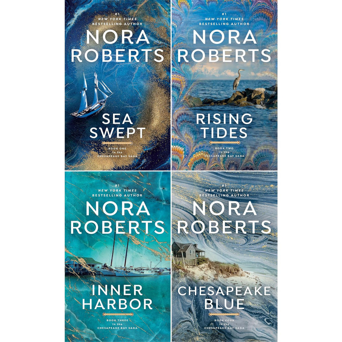 The Chesapeake Bay Saga Series, 4 Books Collection Set, Sea Swept, Rising Tides, Inner Harbor, Chesapeake Blue, by Nora Roberts