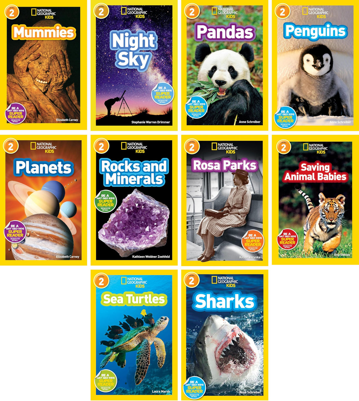 National Geographic Kids Level 2 Readers 10-Book Set Early Reader Collection – Mummies, Night Sky, Pandas, Penguins, Planets, Rocks and Minerals, Rosa Parks, Saving Animal Babies, Sea Turtles, Sharks