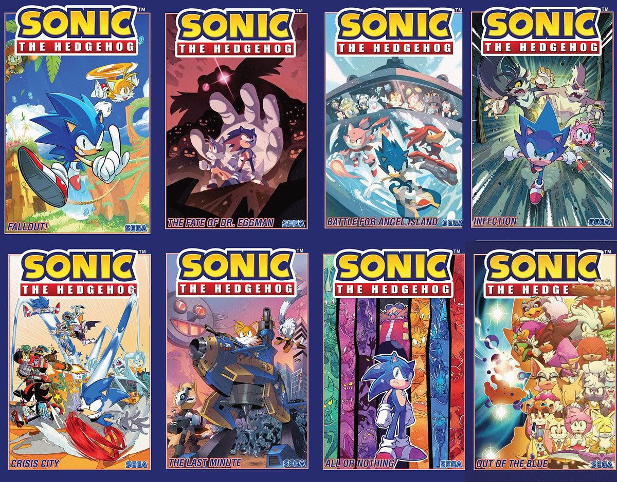 Sonic the Hedgehog Series 8 book set (vol 1-8: Fallout, The Fate of Dr. Eggman, Battle for Angel Island ,Infection,Crisis City,The Last Minute, All or Nothing,Out of the Blue)